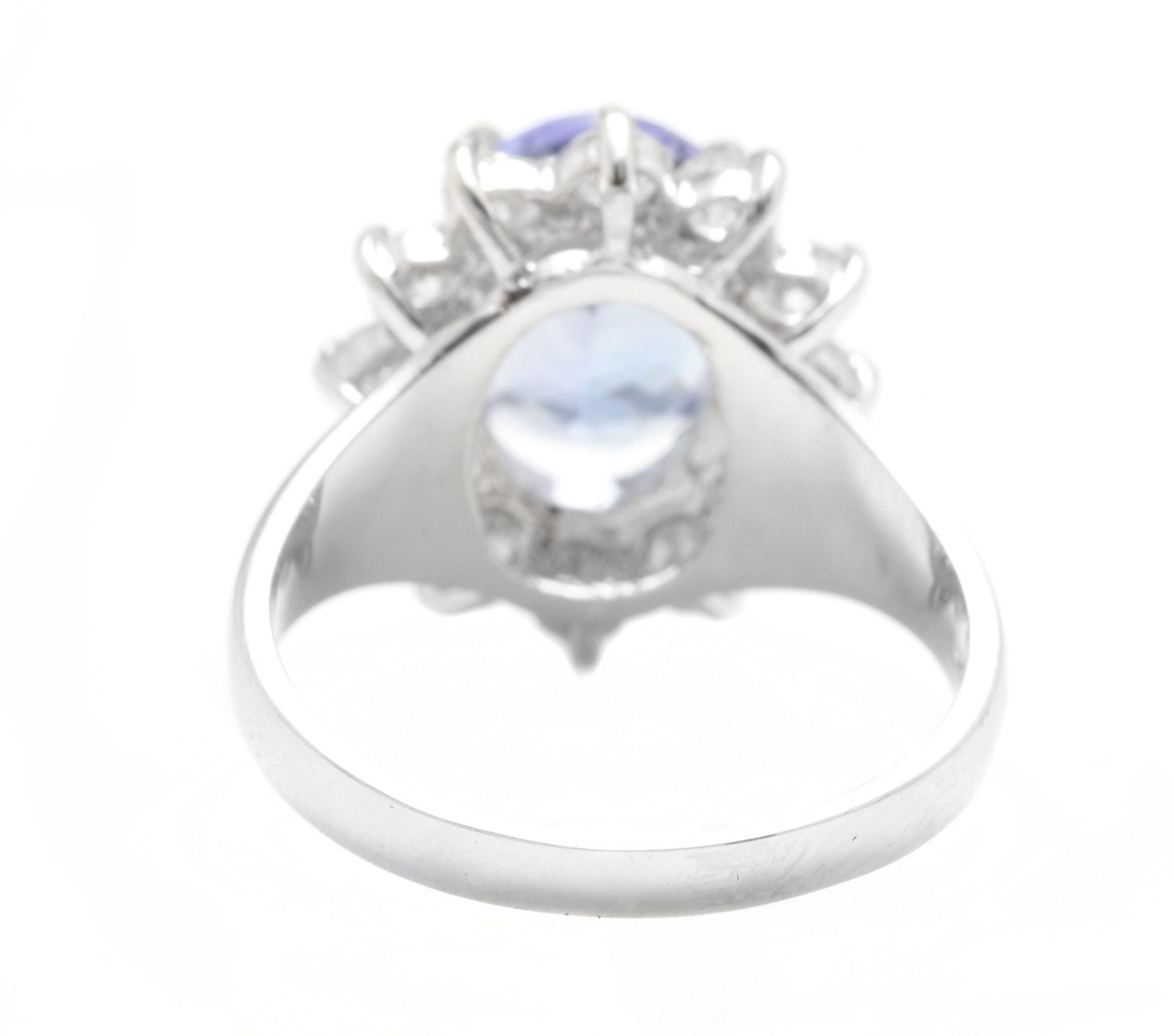 4.90 Carat Natural Tanzanite and Diamond 14 Karat Solid White Gold Ring In New Condition For Sale In Los Angeles, CA