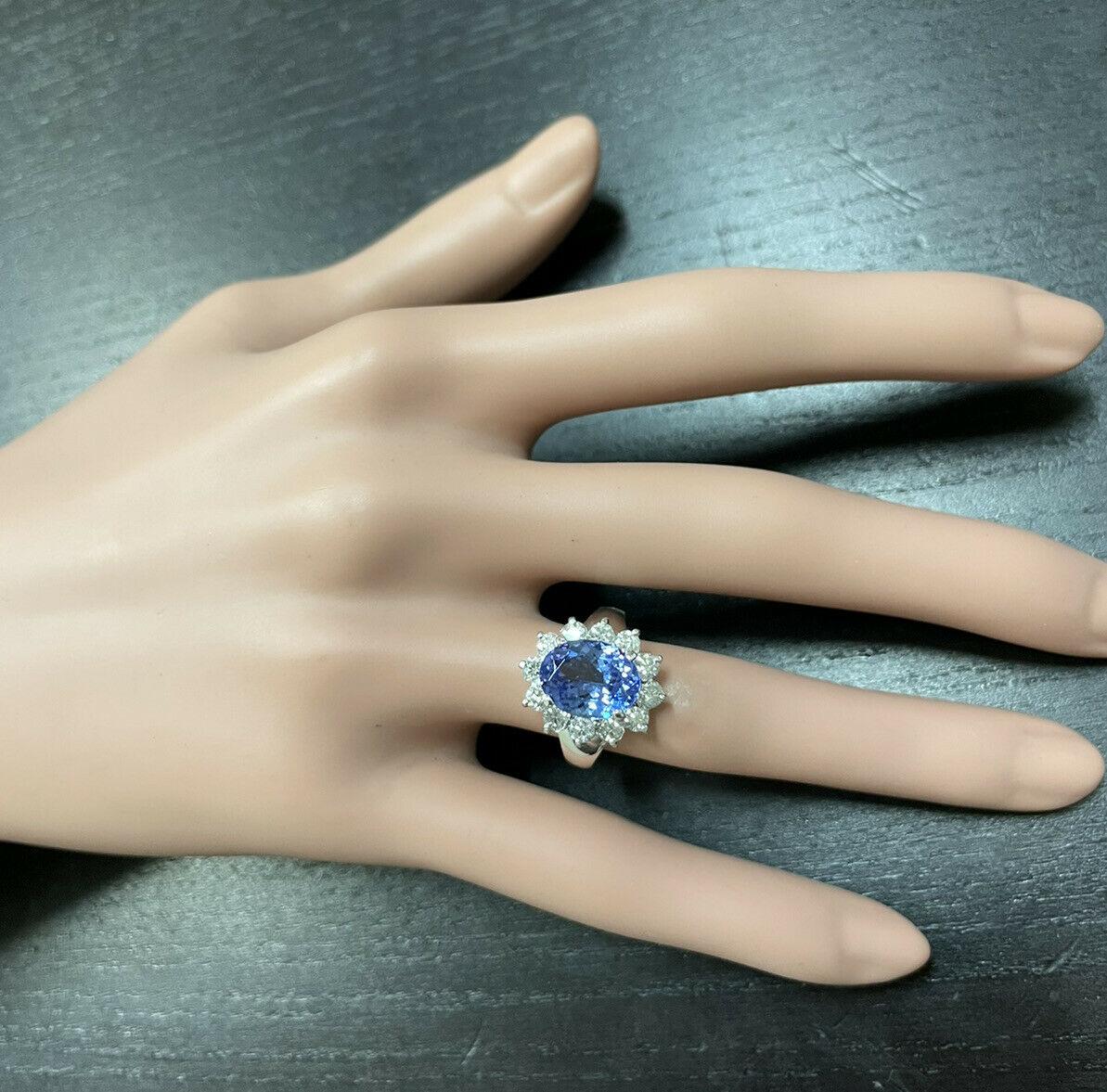 Ring aus 14 Karat massivem Weißgold mit 4,90 Karat natürlichem Tansanit und Diamant im Angebot 1