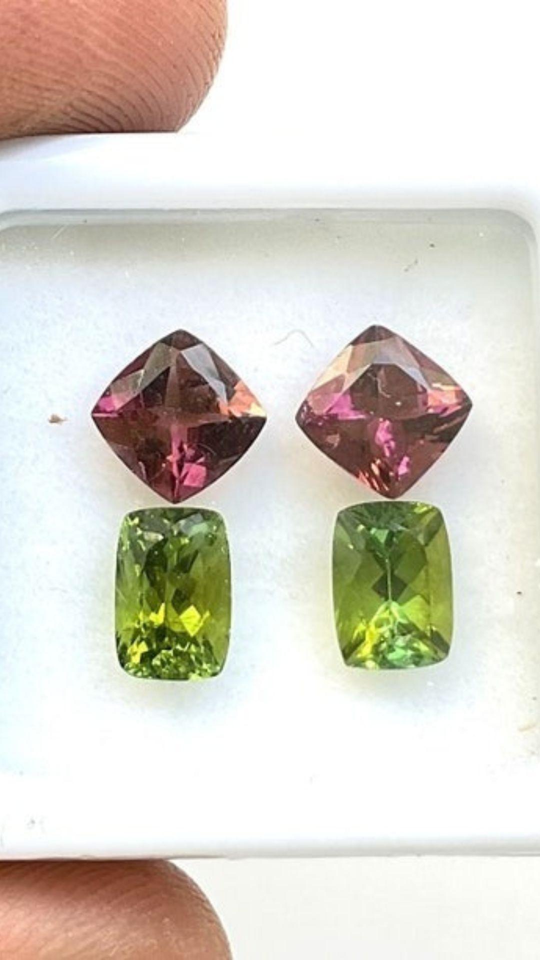 4.90 Karat Turmalin-Fassung Paar, grüner und rosa Turmalin quadratisch und Prinzessin  (Kissenschliff) im Angebot