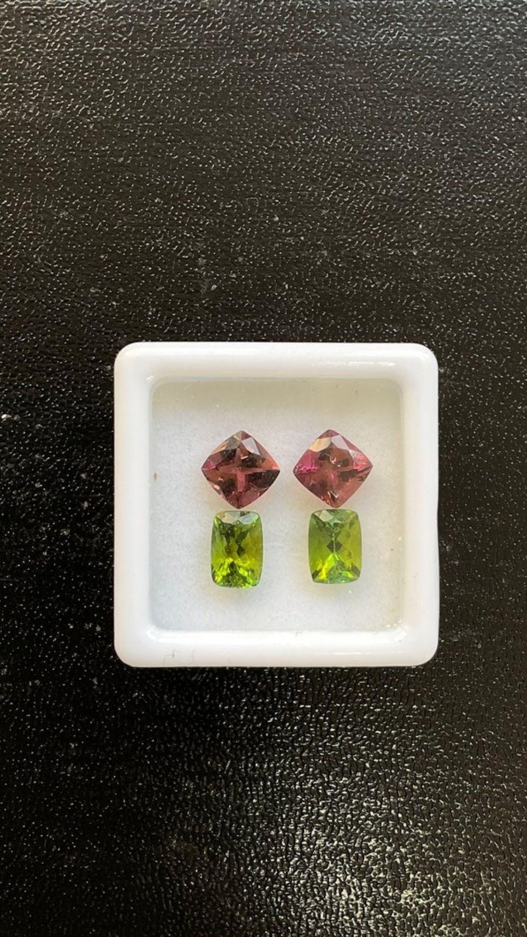 4.90 Carats Tourmaline Match Pair, Green and Pink Tourmaline Square & Princess In New Condition For Sale In Jaipur, RJ