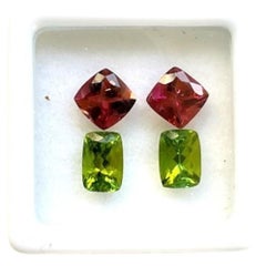 Paire de tourmalines assorties carrées et princesses en tourmaline verte et rose de 4.90 carats