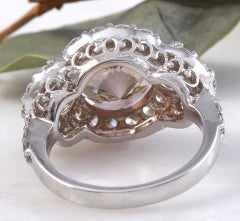 4,90 Karat exquisiter pfirsichfarbener Morganit und Diamant 14K massiver Weißgold Ring