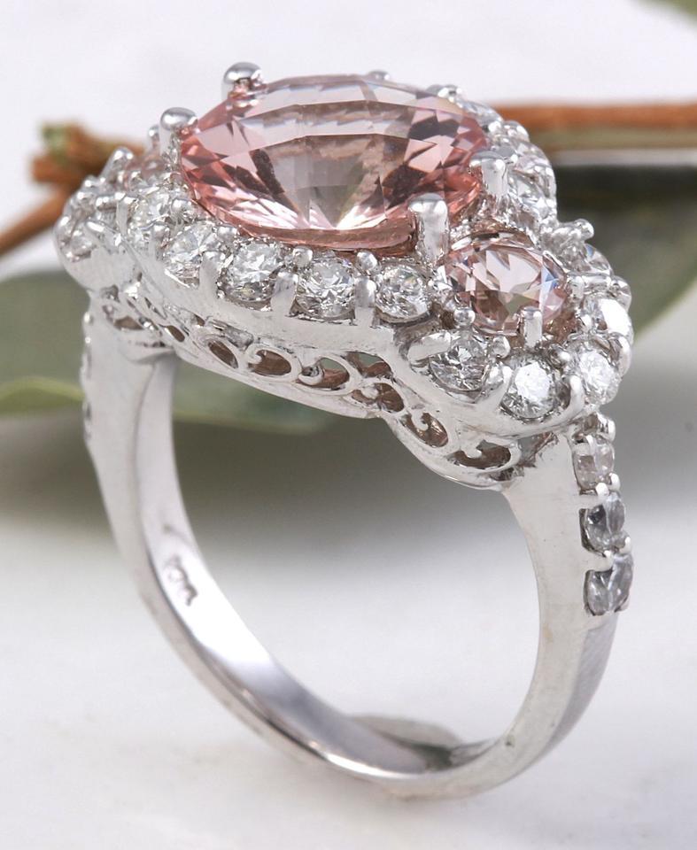4.90 Ct Exquisite Natural Peach Morganite and Diamond 14K Solid White Gold Ring In New Condition For Sale In Los Angeles, CA
