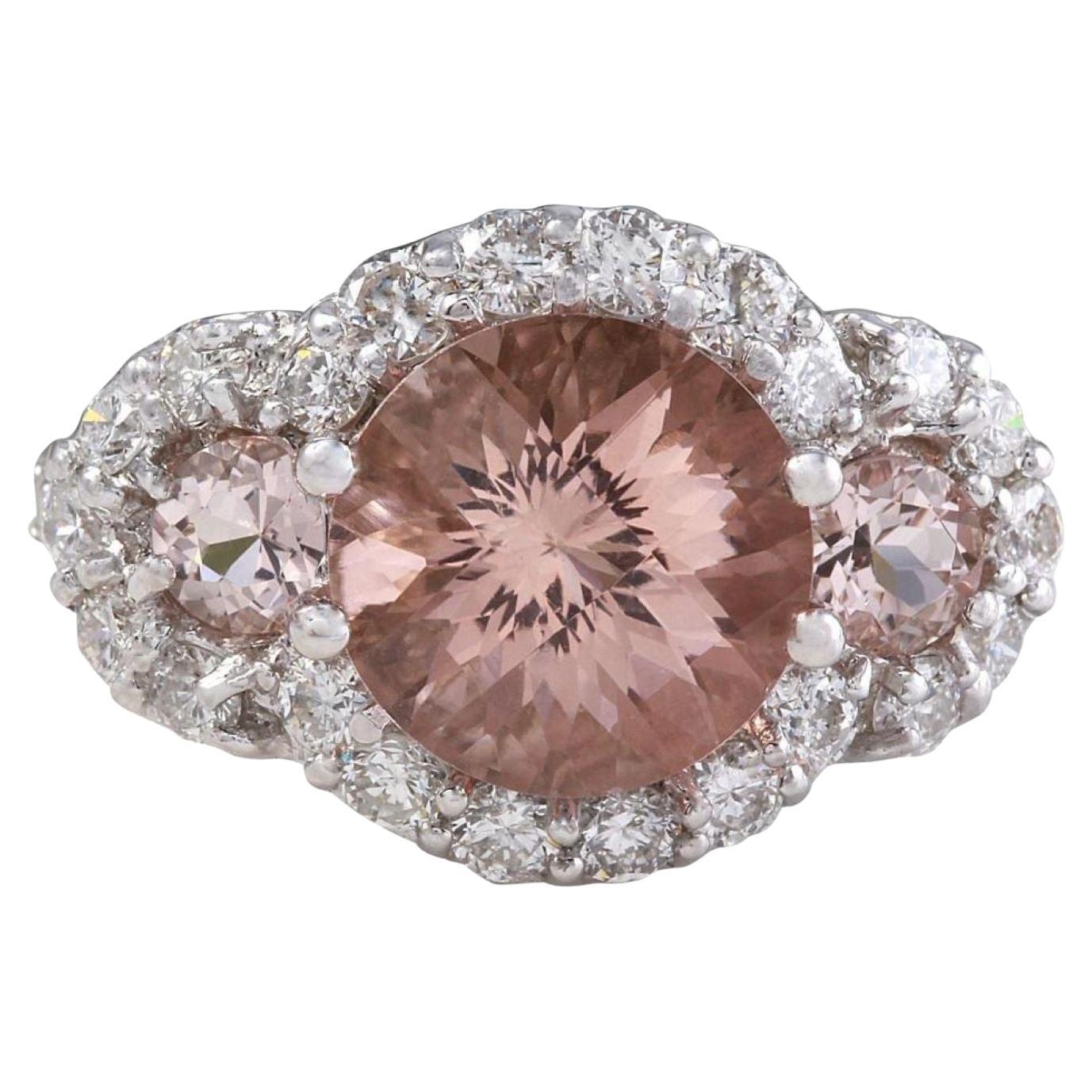 4.90 Ct Exquisite Natural Peach Morganite and Diamond 14K Solid White Gold Ring For Sale