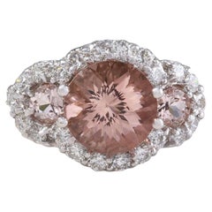 4.90 Ct Exquisite Natural Peach Morganite and Diamond 14K Solid White Gold Ring