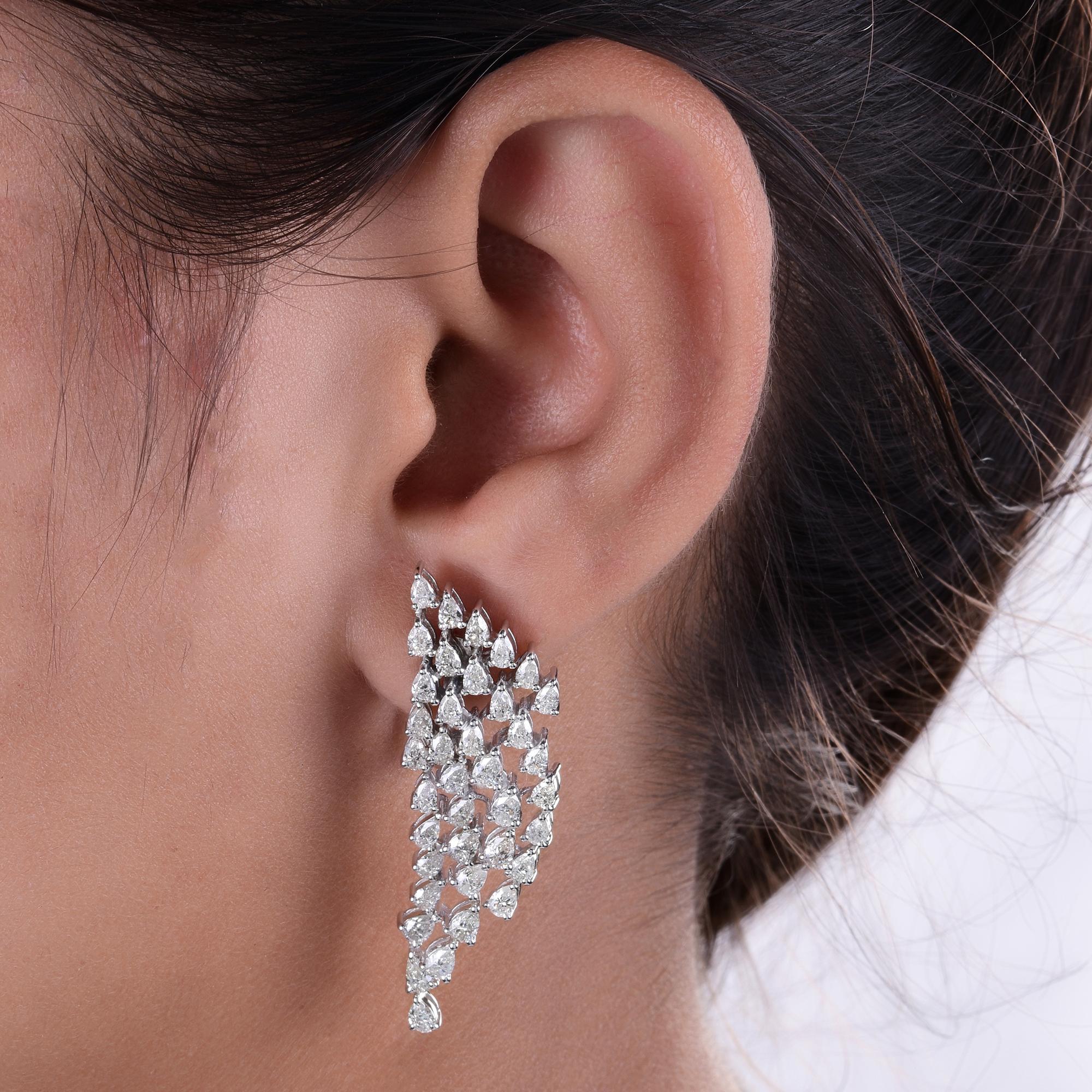 Modern 4.90 Ct. Pear Shape Diamond Dangle Earrings 14 Karat White Gold Handmade Jewelry For Sale