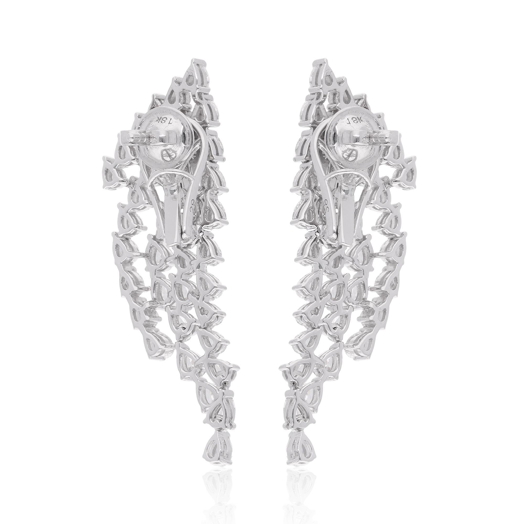 Women's 4.90 Ct. Pear Shape Diamond Dangle Earrings 14 Karat White Gold Handmade Jewelry For Sale
