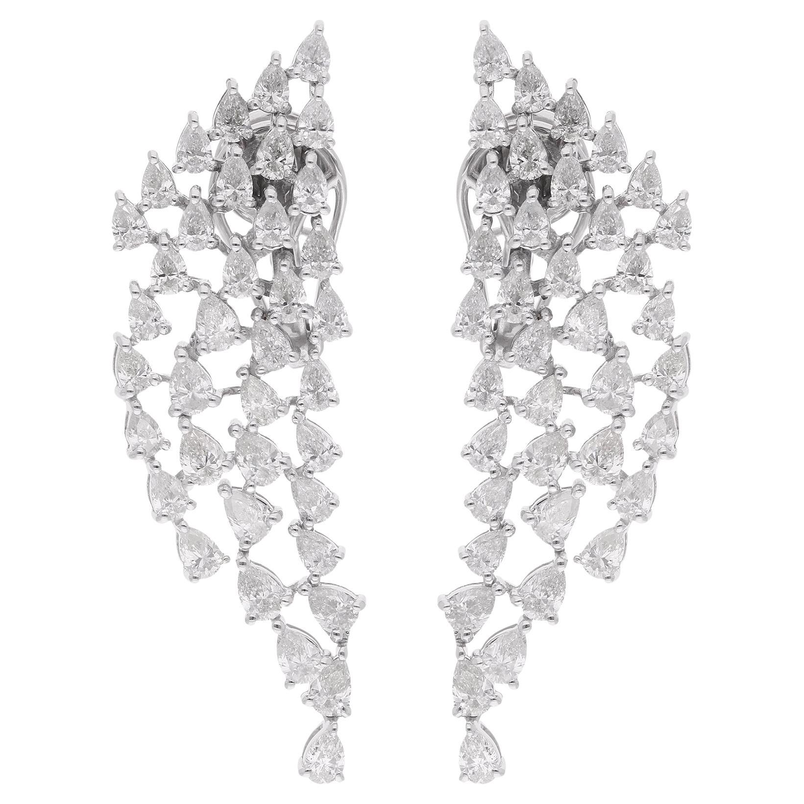 4.90 Ct. Pear Shape Diamond Dangle Earrings 14 Karat White Gold Handmade Jewelry