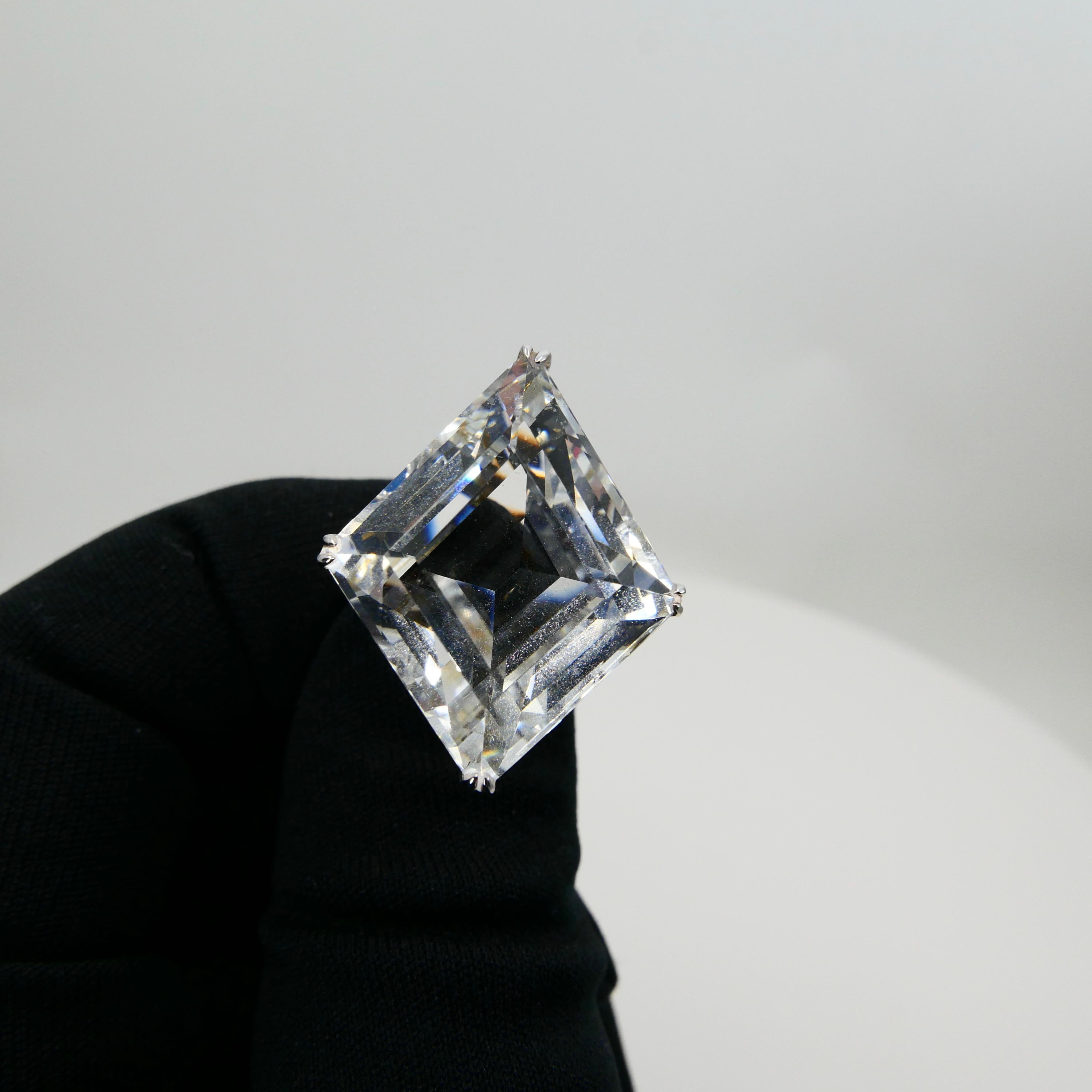 49.02 Carat Kite Step Cut White Topaz and Diamond Cocktail Ring, Massive For Sale 4