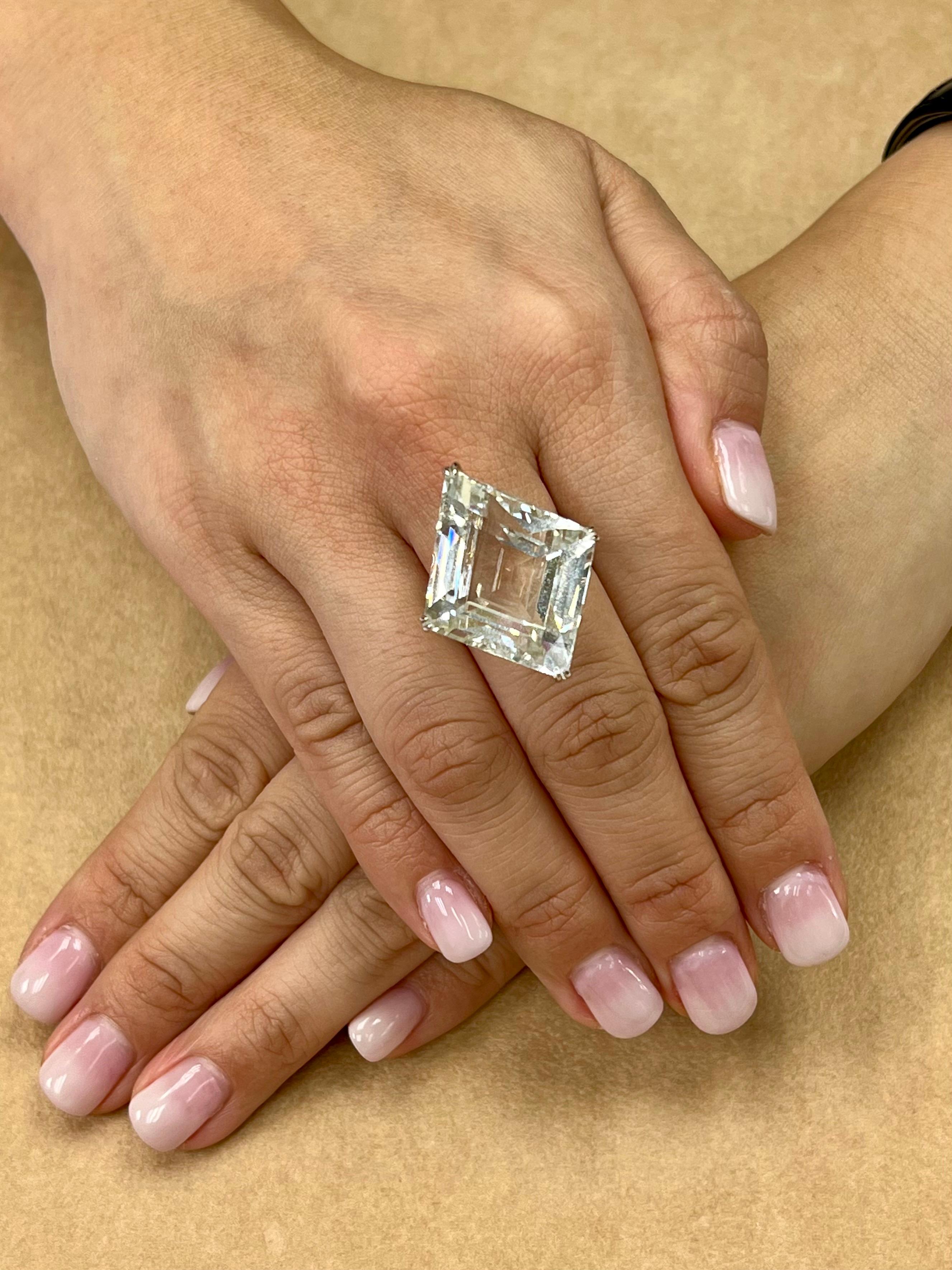 49.02 Carat Kite Step Cut White Topaz and Diamond Cocktail Ring, Massive For Sale 5