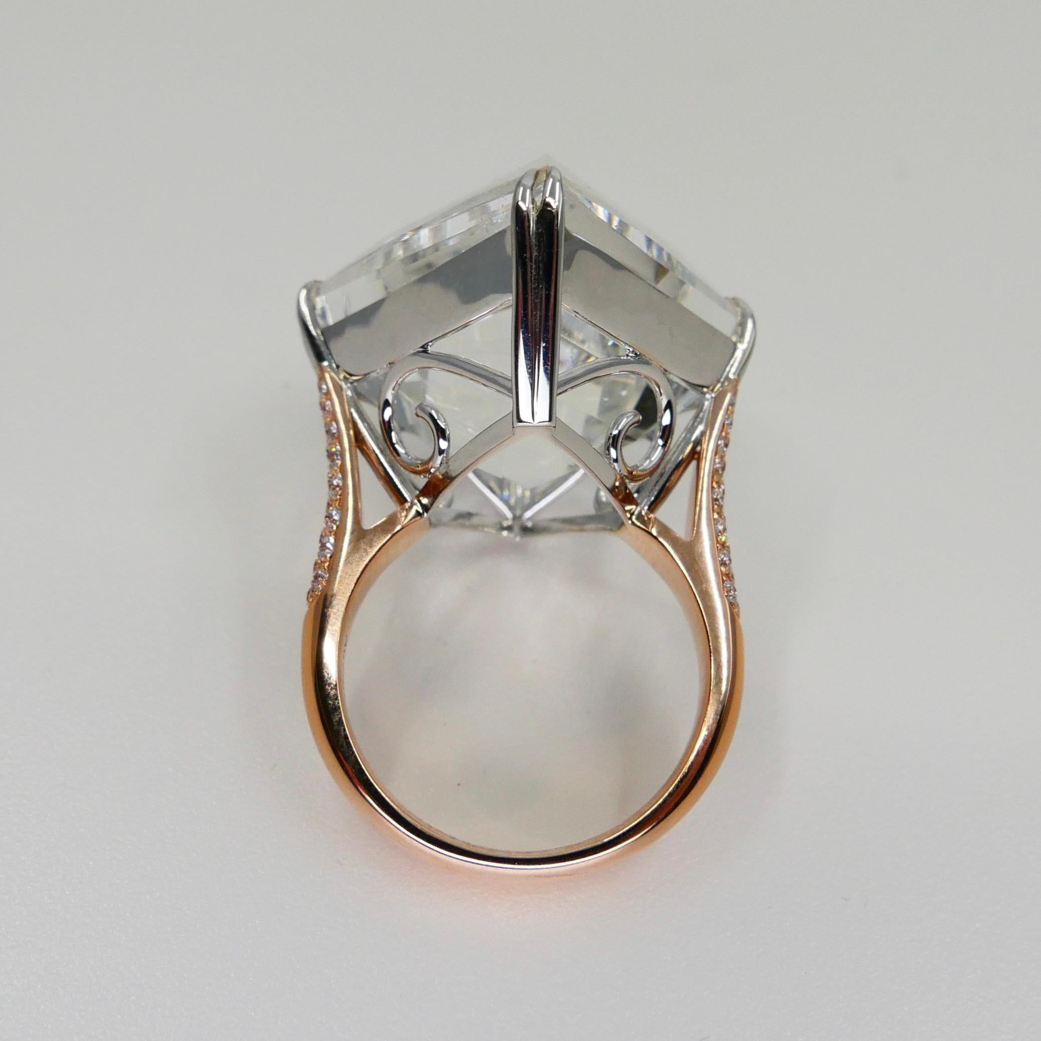49.02 Carat Kite Step Cut White Topaz and Diamond Cocktail Ring, Massive For Sale 8