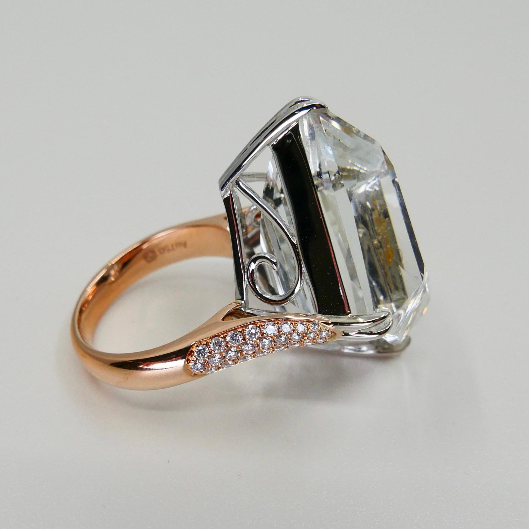 49.02 Carat Kite Step Cut White Topaz and Diamond Cocktail Ring, Massive For Sale 9