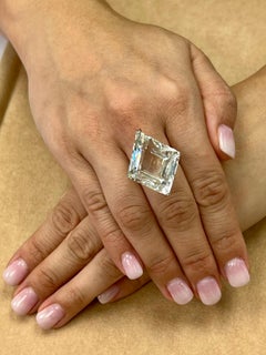 49.02 Carat Kite Step Cut White Topaz and Diamond Cocktail Ring, Massive