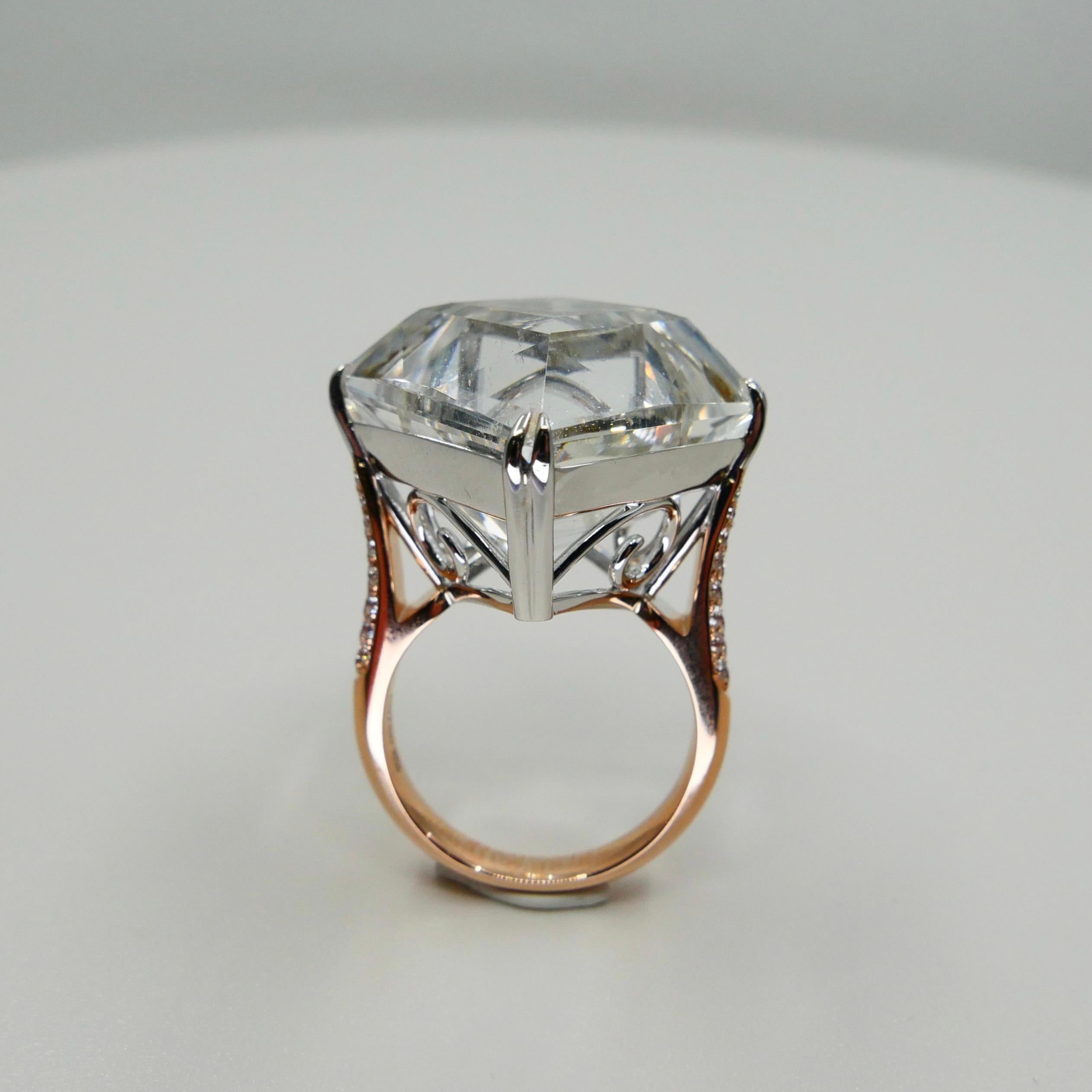 49.02 Carat Kite Step Cut White Topaz and Diamond Cocktail Ring, Massive In New Condition For Sale In Hong Kong, HK