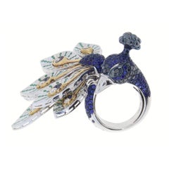 49.04gr Diamonds Sapphires Regal Peacock Cocktail Ring with Tszavorites