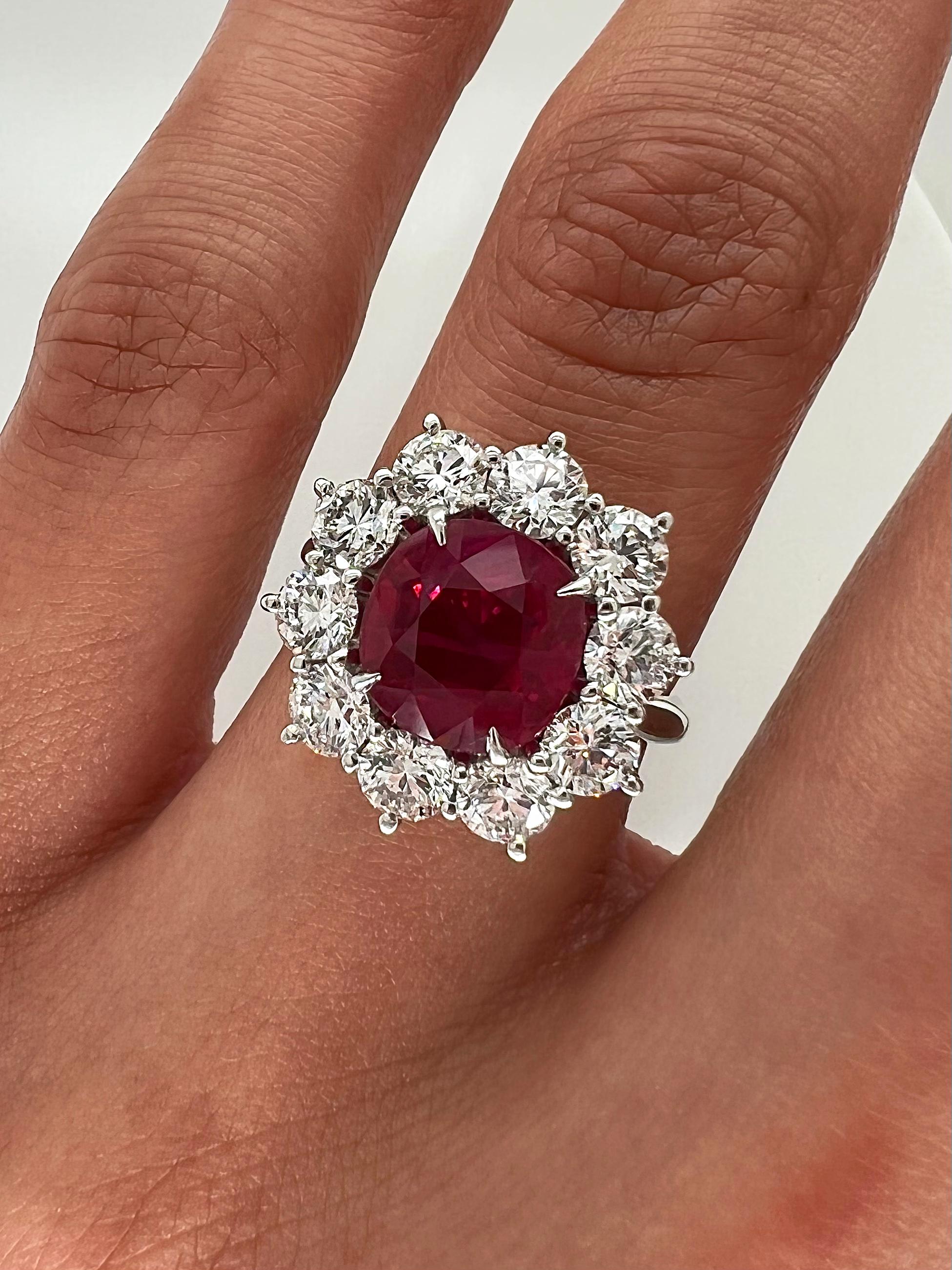 Women's or Men's 4.90 Total Carat Ruby and Diamond Halo Ladies Ring GRS