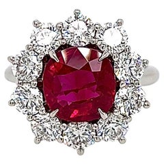 4.90 Total Carat Ruby and Diamond Halo Ladies Ring GRS