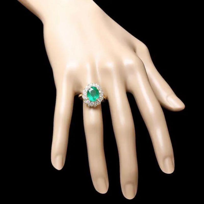 4.90ct Natural Emerald and Diamond 14K Solid Yellow Gold Ring In New Condition For Sale In Los Angeles, CA
