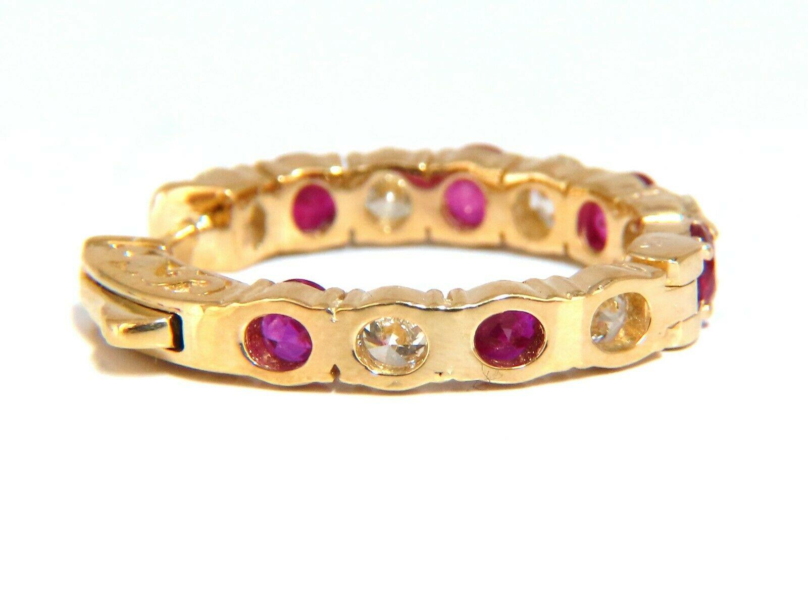 Women's or Men's 4.90ct Natural Ruby Diamonds Elongated Hoop Earrings 14kt Yellow Gold Inside Out For Sale