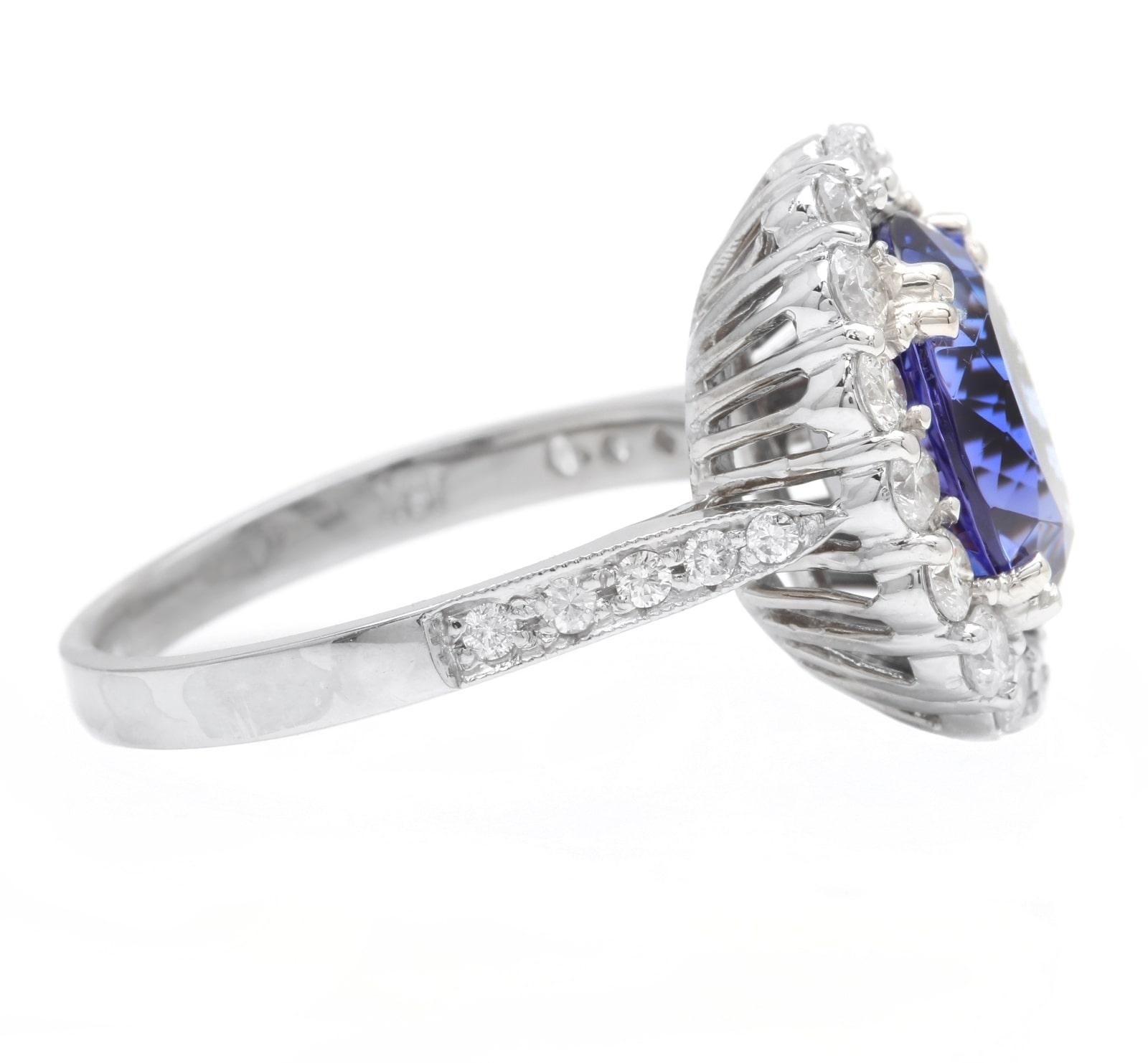 Mixed Cut 4.90Ct Natural Very Nice Looking Tanzanite and Diamond 18K Solid White Gold Ring For Sale