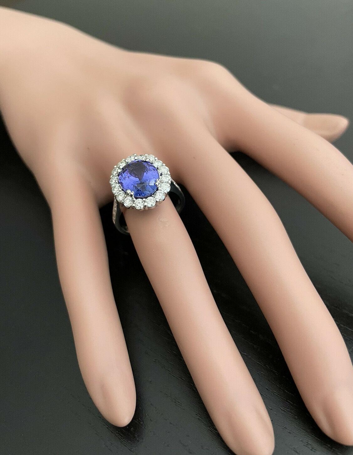4.90Ct Natural Very Nice Looking Tanzanite and Diamond 18K Solid White Gold Ring For Sale 2