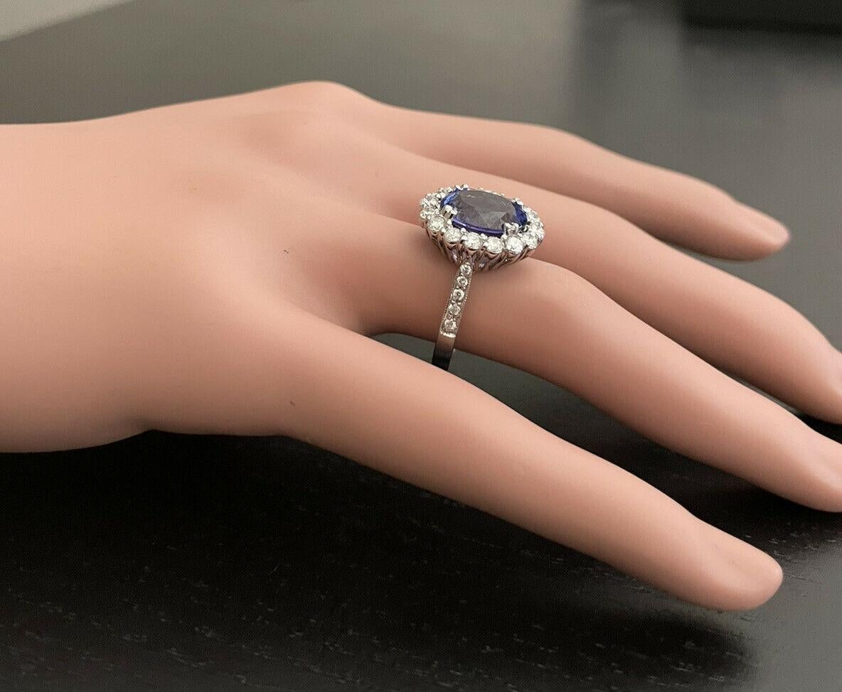 4.90Ct Natural Very Nice Looking Tanzanite and Diamond 18K Solid White Gold Ring For Sale 3