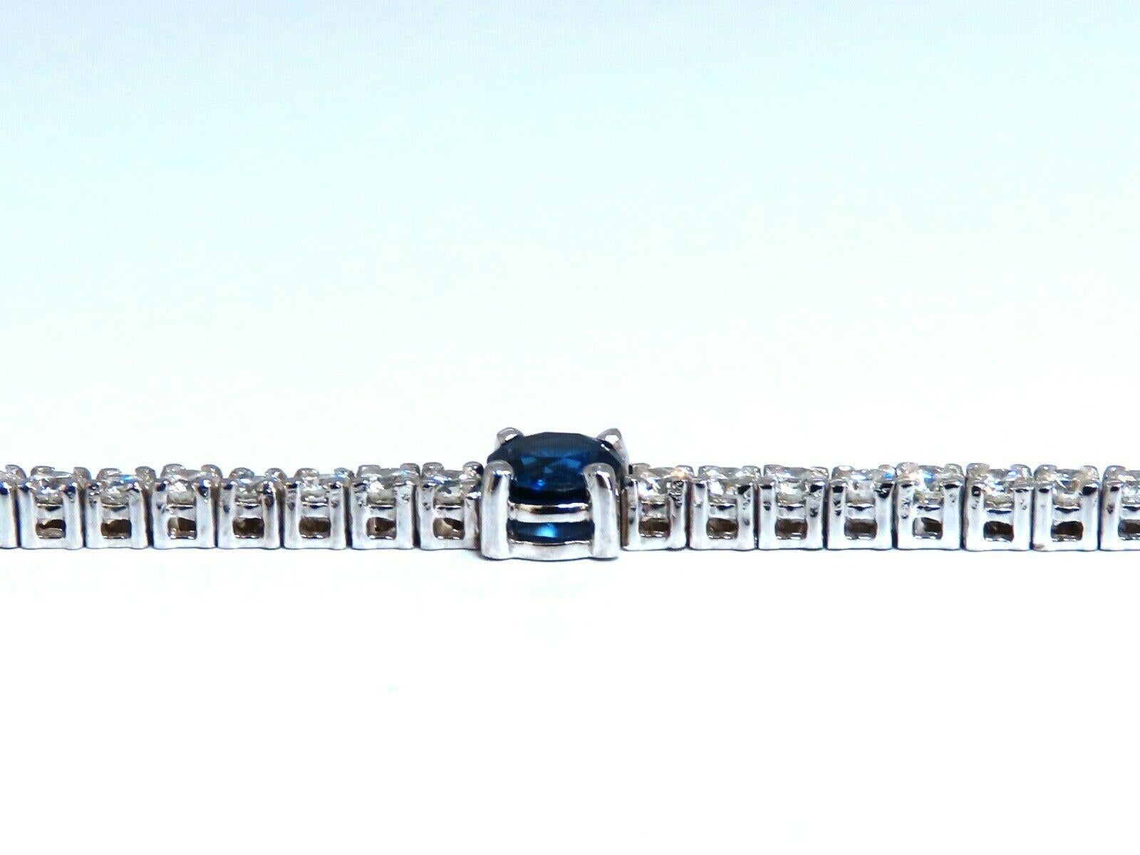 Round Cut 4.90 Carat Natural Vivid Royal Blue Round Sapphires Diamond Bracelet 14 Karat