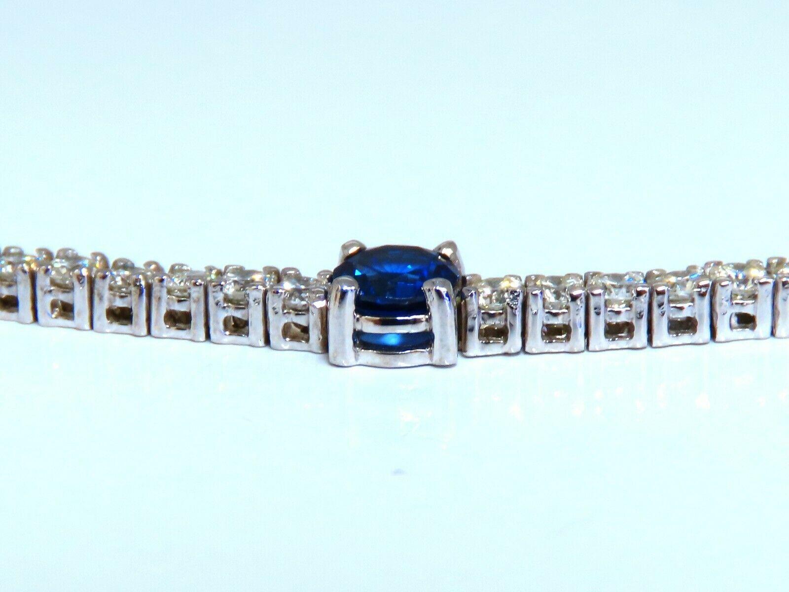 Women's or Men's 4.90 Carat Natural Vivid Royal Blue Round Sapphires Diamond Bracelet 14 Karat