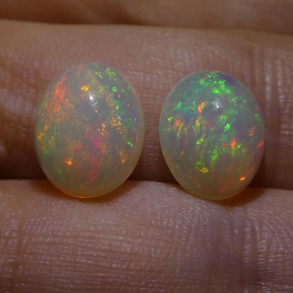4.90ct Oval Cabochon Kristall Opal Paar im Angebot 1