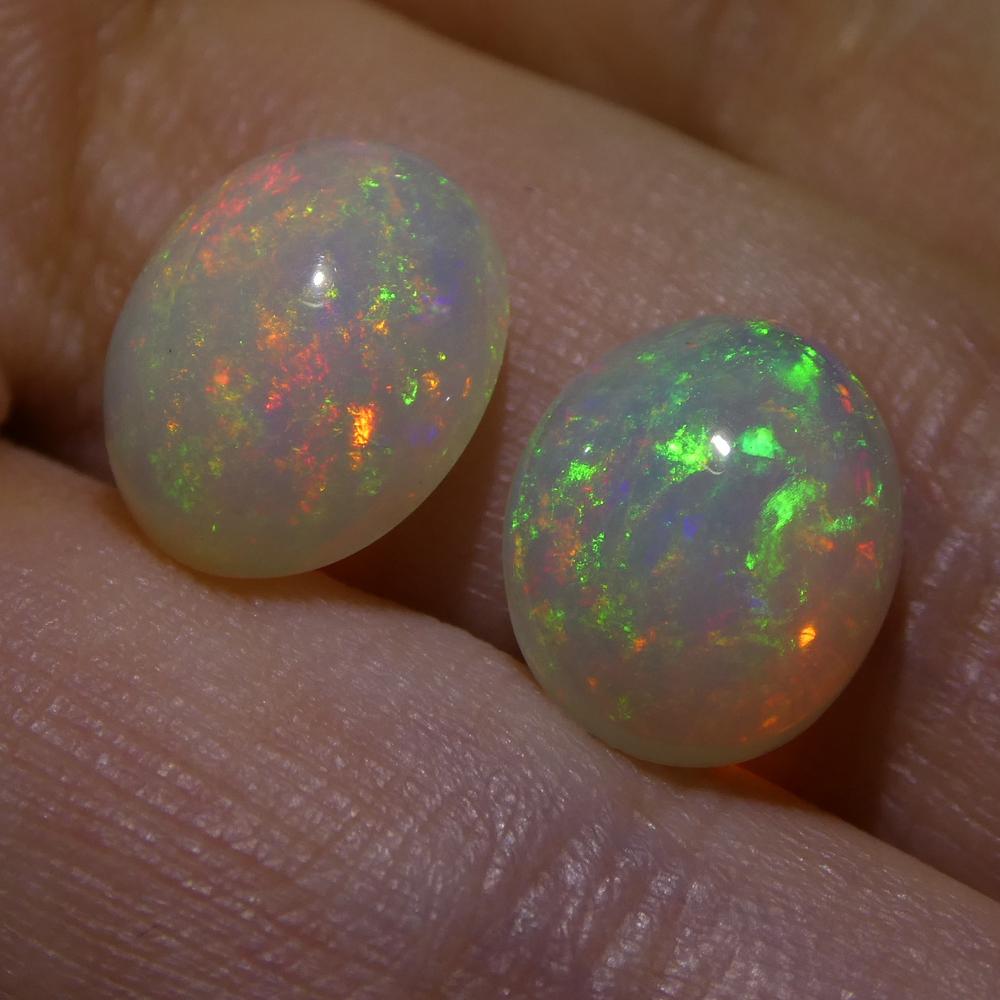 4.90ct Oval Cabochon Crystal Opal Pair For Sale 2