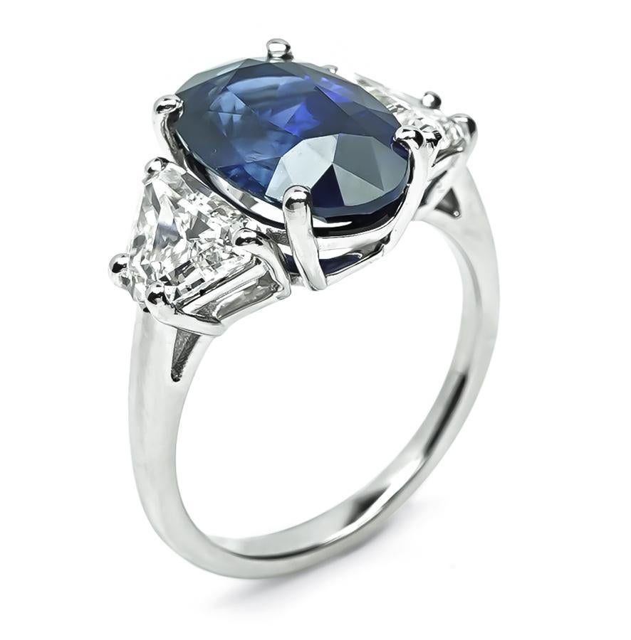 Oval Cut 4.90ct Sapphire 1.61ct Diamond Engagement Ring For Sale