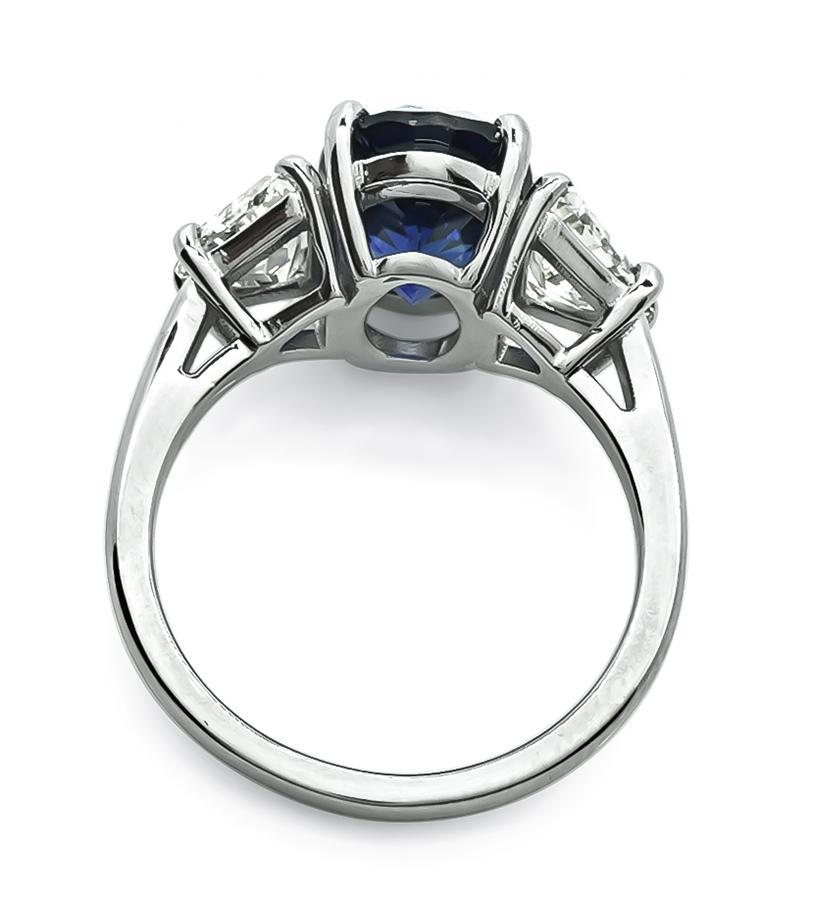 4.90ct Sapphire 1.61ct Diamond Engagement Ring In Good Condition For Sale In New York, NY