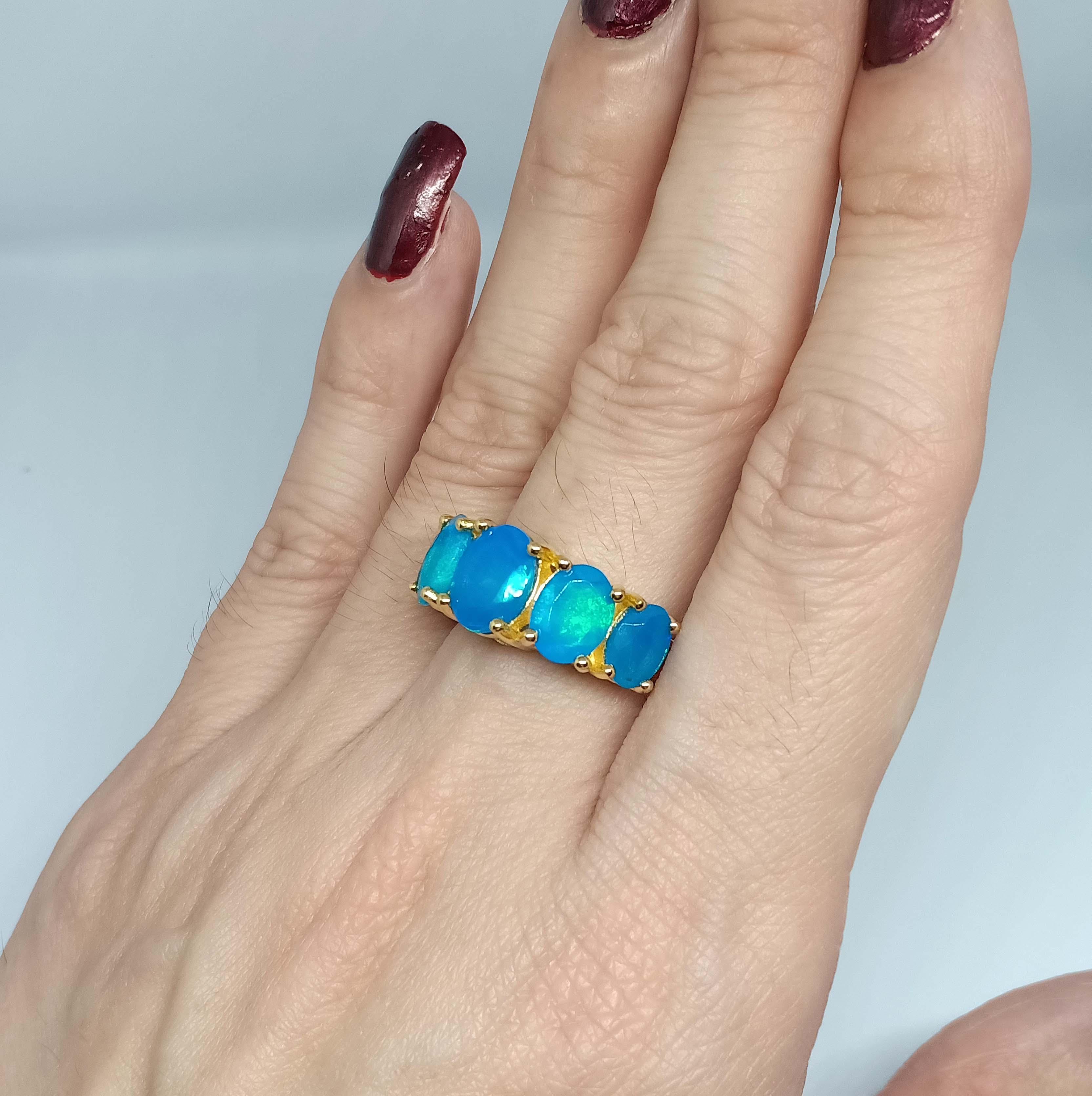 4.90cts Blue opal ring. Sterling Silver in 18K Gold Plated. For Sale 3