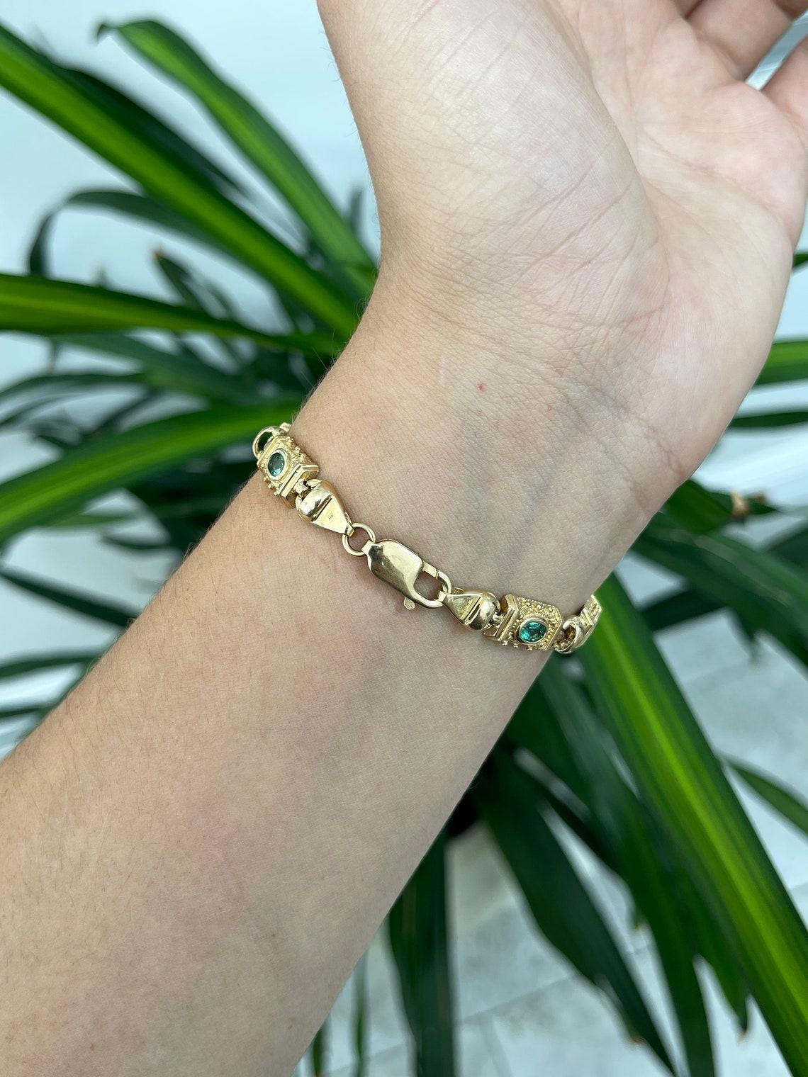 Asscher Cut 4.90tcw 14K Asscher & Oval Cut Natural Emerald Gold Bracelet May Birthstone For Sale