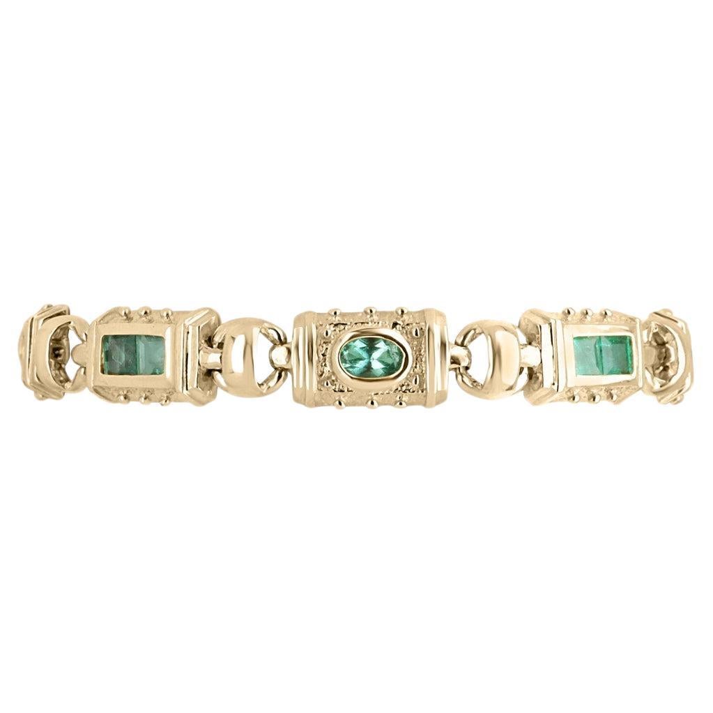 4.90tcw 14K Asscher & Oval Cut Natural Emerald Gold Bracelet May Birthstone
