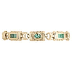 4.90tcw 14K Asscher & Oval Cut Natural Emerald Gold Bracelet May Birthstone