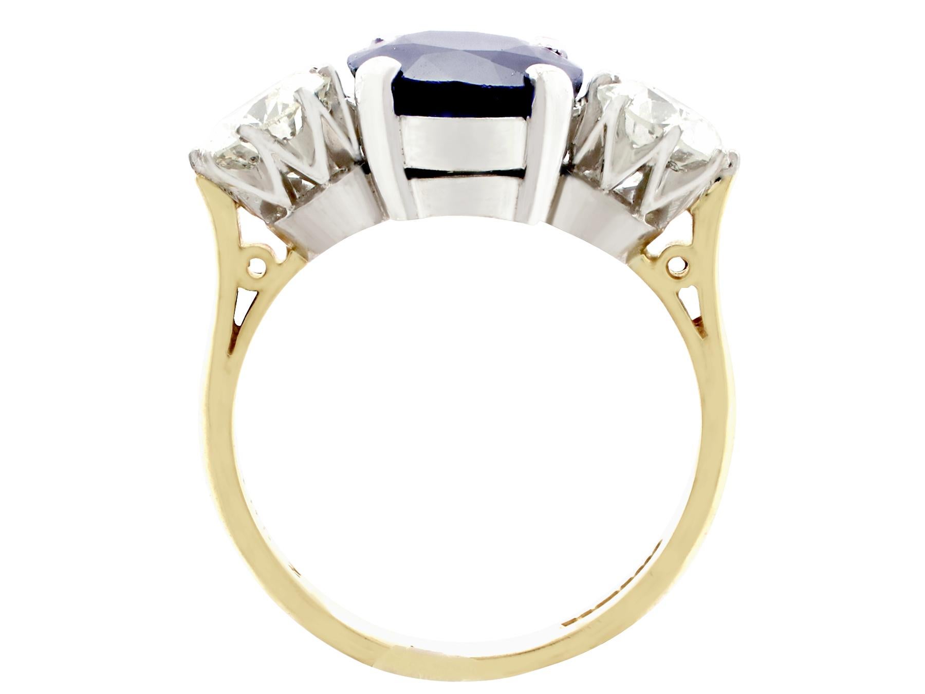Women's 4.91 Carat Blue Sapphire 1.34 Carat Diamond Gold Trilogy Ring