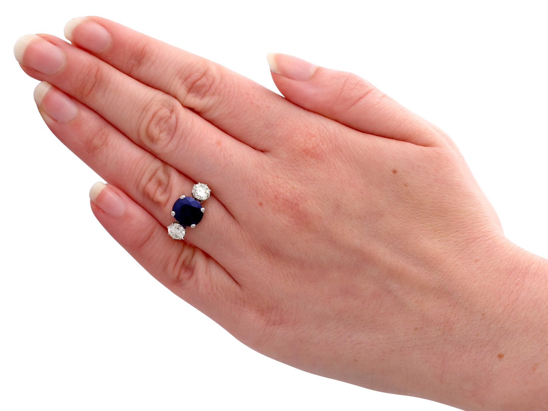 4.91 Carat Blue Sapphire 1.34 Carat Diamond Gold Trilogy Ring 2