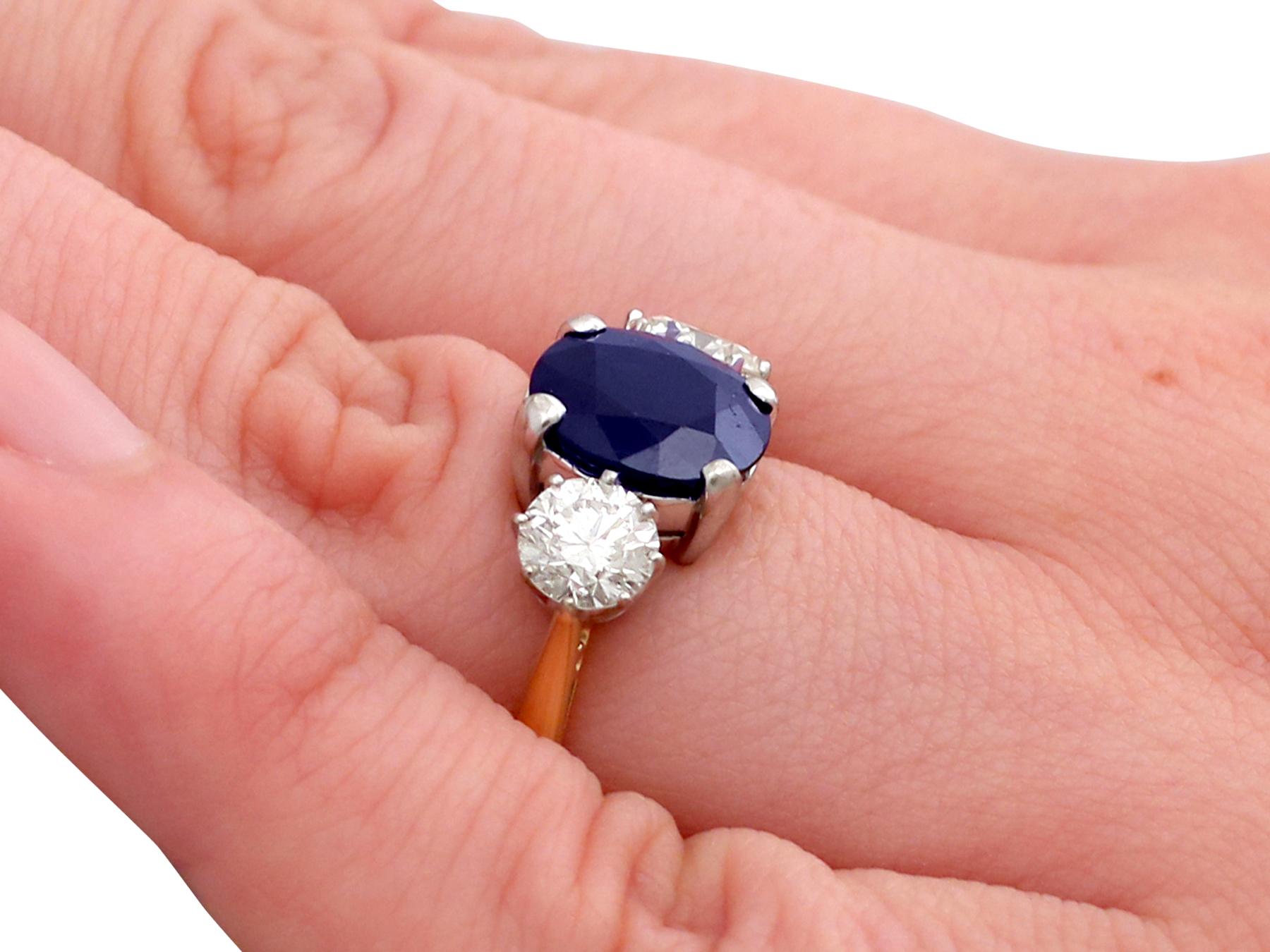 4.91 Carat Blue Sapphire 1.34 Carat Diamond Gold Trilogy Ring 3
