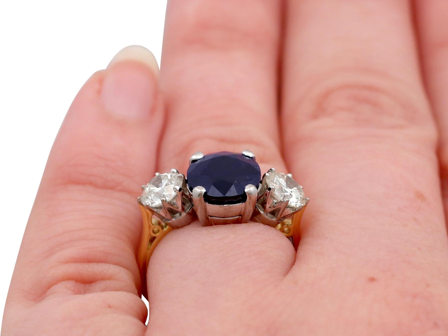 4.91 Carat Blue Sapphire 1.34 Carat Diamond Gold Trilogy Ring 4