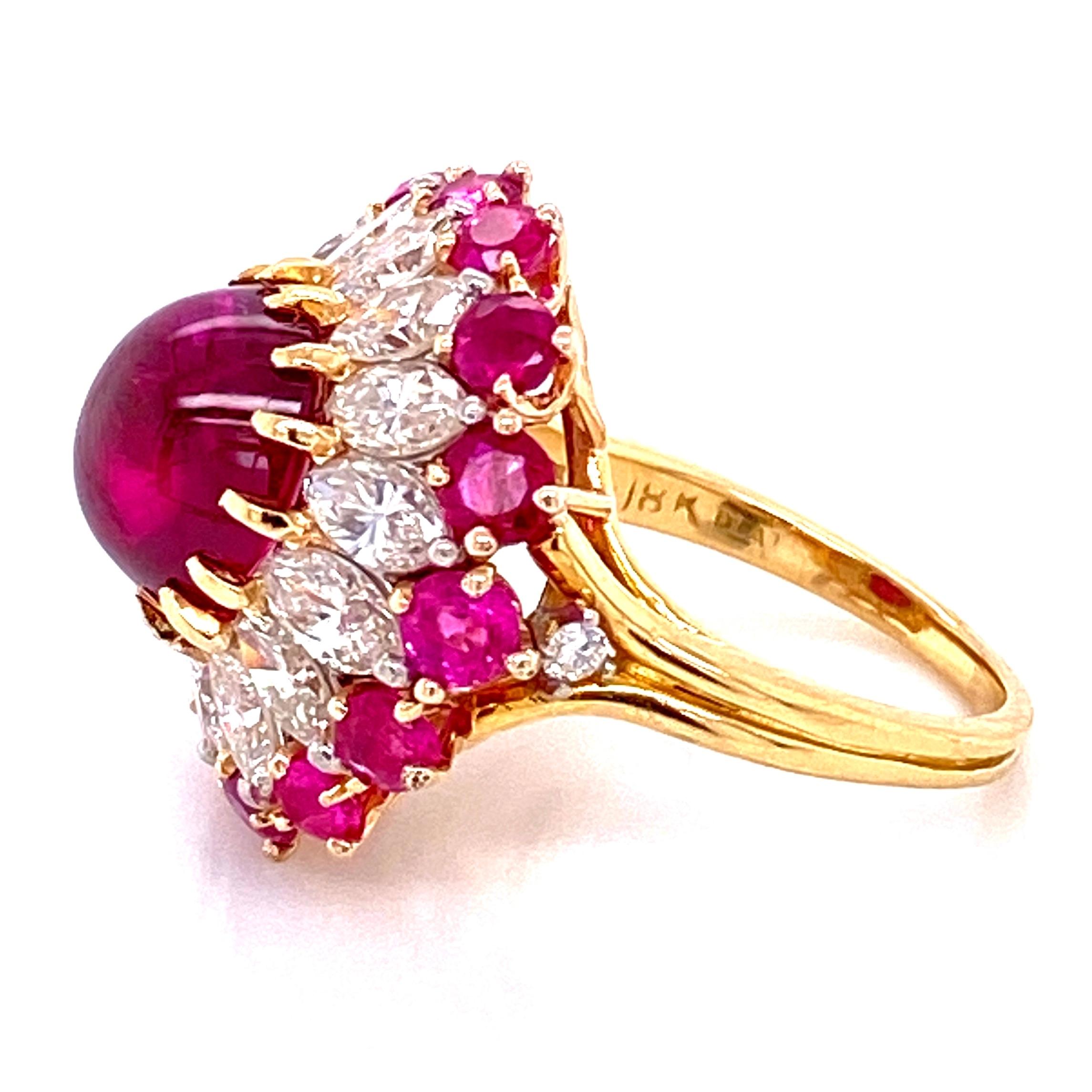 4.91 Carat Cabochon Natural Red Ruby Burma No Heat GIA and Diamond Platinum Ring For Sale 4