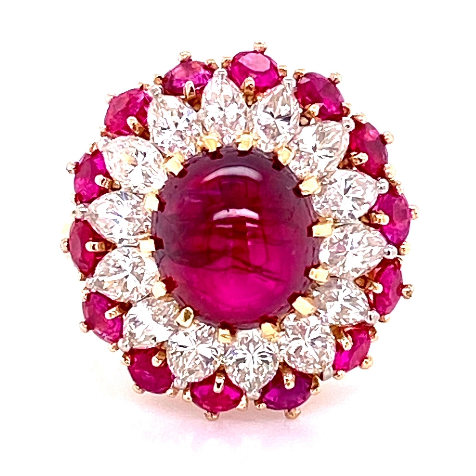 4.91 Carat Cabochon Natural Red Ruby Burma No Heat GIA and Diamond Platinum Ring For Sale 1