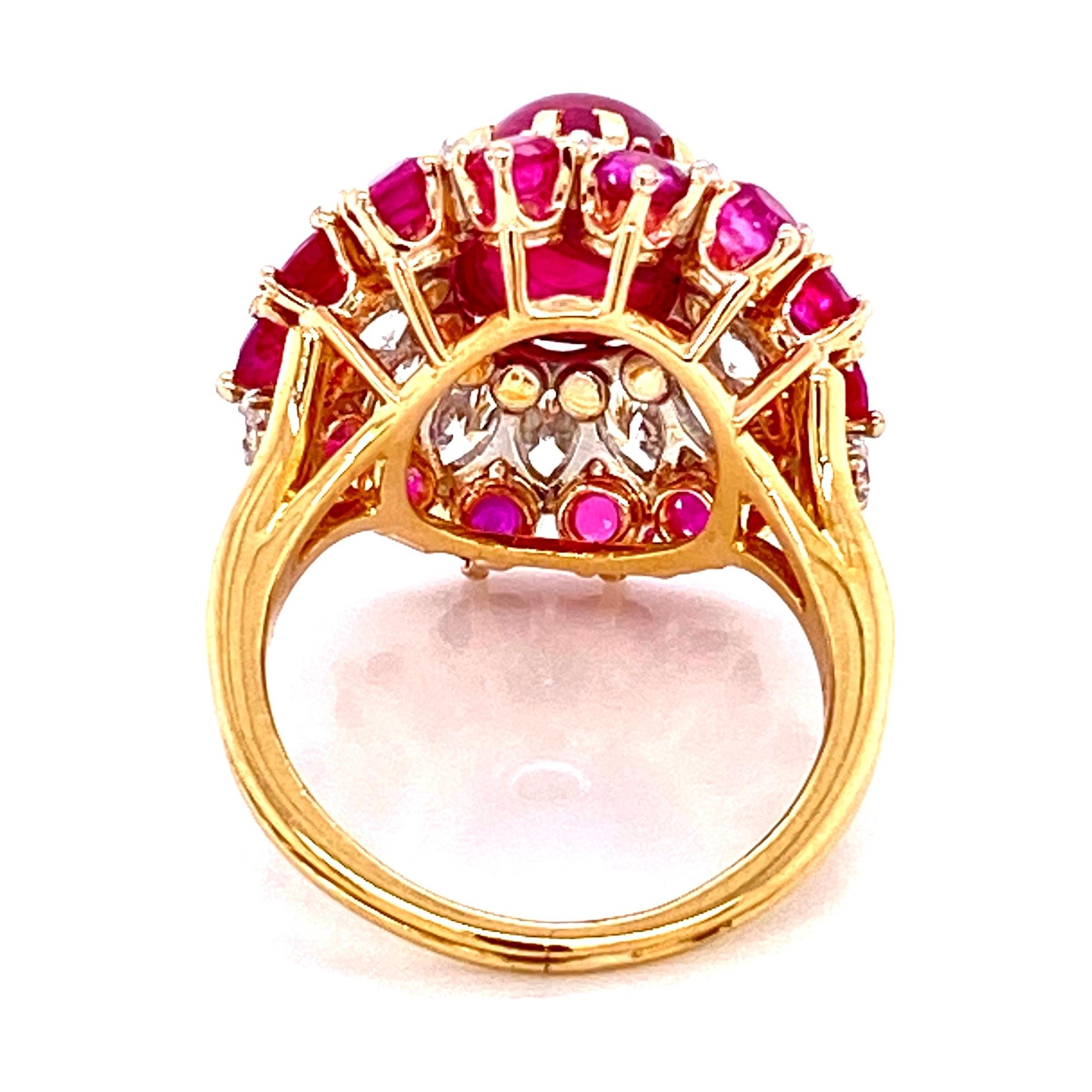 4.91 Carat Cabochon Natural Red Ruby Burma No Heat GIA and Diamond Platinum Ring For Sale 3