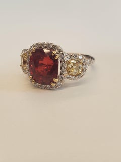 4.91 Carat Cushion Cut Red Spinel & Diamond Ring in 18k White Gold