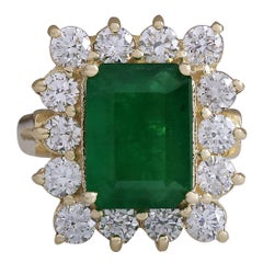 Natural Emerald Diamond Ring In 14 Karat Yellow Gold 