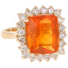 4.91 Carat Fire Opal Diamond 14 Karat Yellow Gold Ring