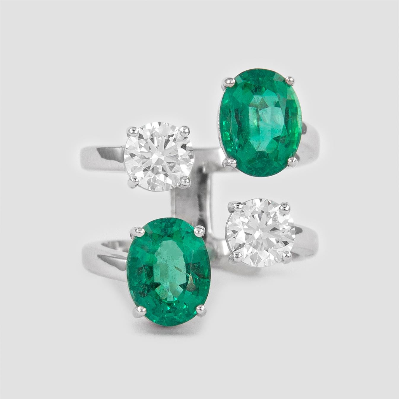 4.91 Carat Floating Diamonds and Emeralds Ring 18k Gold EGL Certified Diamonds 1