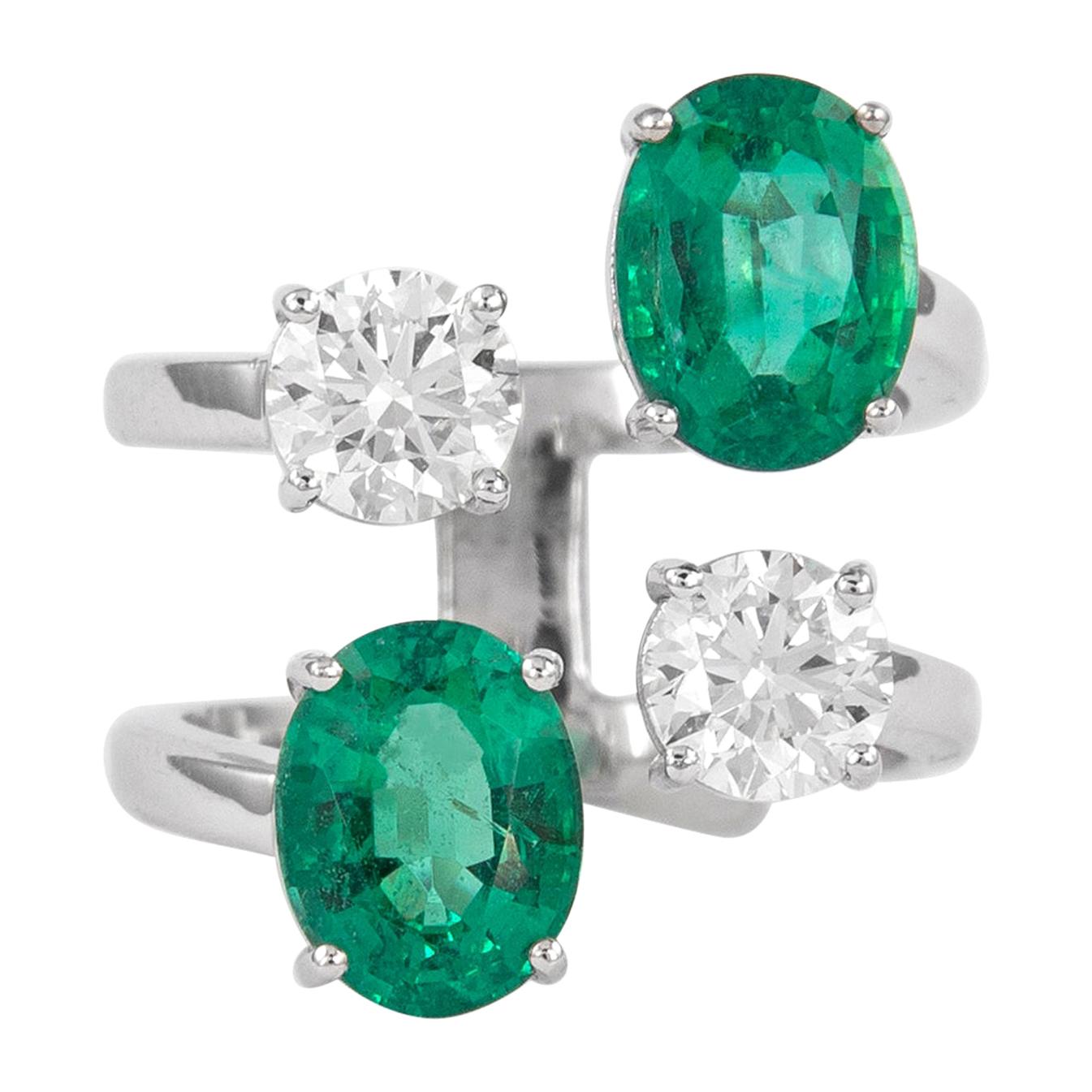 4.91 Carat Floating Diamonds and Emeralds Ring 18k Gold EGL Certified Diamonds