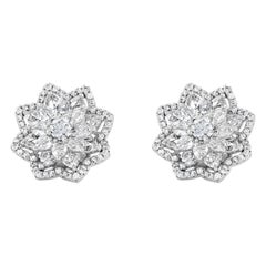 4.91 Carat G VS1 Floral Rose Cut and Round Brilliant Cut Diamond Earring