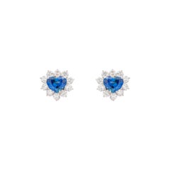 4.91 Carat Heart Shaped Sapphire Diamond Earrings